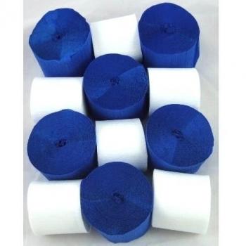 12-6 Azul Oscuro 6 Blanco . Papel crepé serpentinas 45mm x 10metros. 14 colores vibrantes siempre en stock