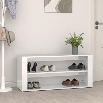 Zapatero blanco pulido 100x35x45 cm madera multicapa con acabado brillo y estructura de madera contrachapada