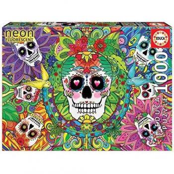 Educa Borras - Serie Neon Fluorescent, Puzzle 1.000 piezas Calaveras de Azúcar, Brilla en la oscuridad