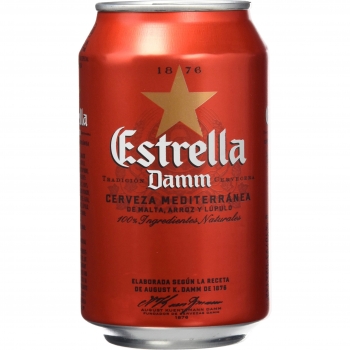 Damm - Pack de 12 Latas de Cerveza Estrella Damm, Lager Mediterránea, Receta Original de 1876 con Ingredientes 100% Naturales, 33cl cada una