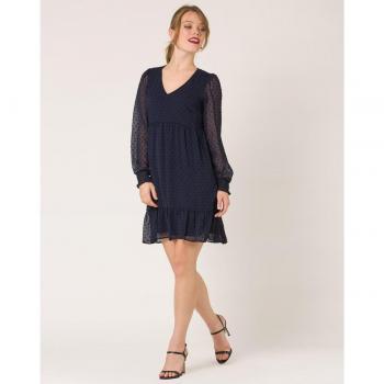Vestido corto con volante y manga semi transparente