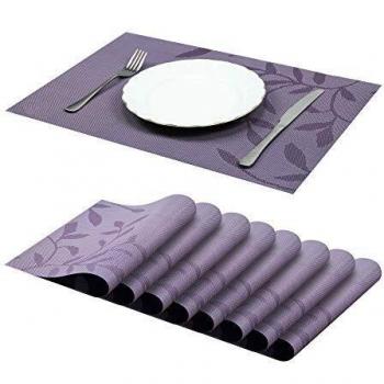 Jujin Juego de 8 manteles Individuales Antideslizantes, Lavables, PVC, Resistentes al Calor, para Mesa de Comedor Púrpura