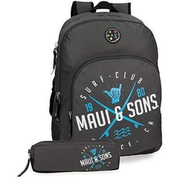 Maui & Sons Shaka Mochila adaptable doble compartimento + estuche escolar, color Gris