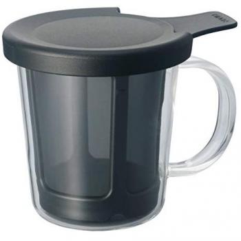 Cafetera de una taza Hario 170 ml, negra, fabricada en Japón, con infusor y tapa