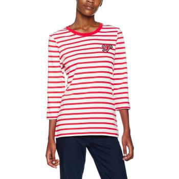 Tommy Hilfiger Stripe Heart Badge TEE 3/4 SLV, Polo para Mujer, Rosa