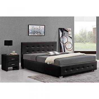 Cama Acolchada Negra con Cofre de Almacenaje Integrado 140x190 cm Newington