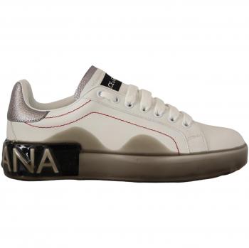 Dolce & Gabbana White Leather Portofino Sneakers for Women, Size 6 US / EU36, Iconic Logo Design