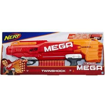 Nerf- Mega Twinshock, Color Negro, Naranja, Rojo