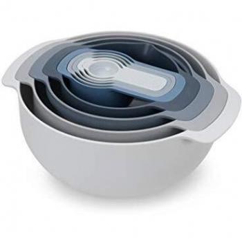 Joseph Joseph 40101 Editions Nest 9 Plus, 9-Piece Compact Food Preparation Set-Sky, Plastic, 250 milliliters