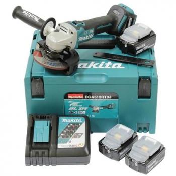 Amoladora Angular Inalámbrica Makita DGA513RT3J 18V con 3 Baterías de 5,0 Ah y Cargador Rápido