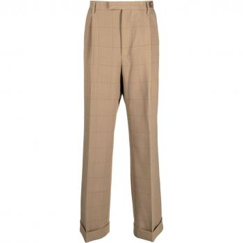 Gucci Men's Checked Wool Trousers in Camel | Size 52 | 756408ZALV62643