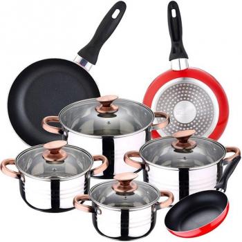 Batería de cocina 8 piezas acero inoxidable apta para inducción + 3 sartenes 16/20/24 cm San Ignacio