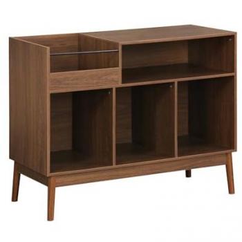 Mueble Vintage de Vinilo con Decoración de Madera Oscura, 100 cm, Nepal, Dimensiones: 100x48x81.5 cm