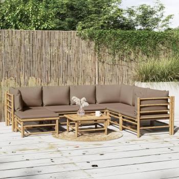vidaXL 8-Piece Bamboo Garden Lounge Set with Taupe Cushions