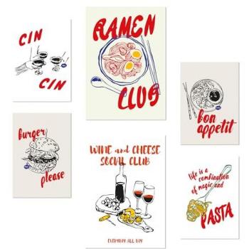 Set de 6 Pósters Pop Art de Alimentos: Ramen y Pasta para Decorar Paredes - Tamaños A3 y A4 Sin Marco