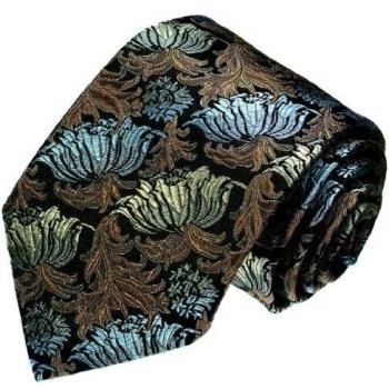 Lorenzo Cana - Marcas corbata de seda 100% - Italiano Tradition - Beige Negro Verde Floral Flores - 42006