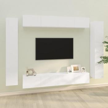 Set de Muebles para TV 8 Piezas en Blanco Brillante de Madera Contrachapada