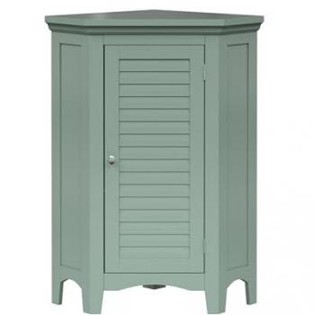 Sage Green Freestanding Corner Floor Cabinet with Faux Louvered Door - Teamson Home