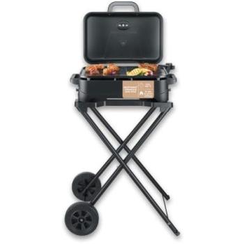 Barbacoa Eléctrica Severin PG 8598 con Tapa y Soporte, 2300W, Revestimiento Cerámico, Superficie 45x30 cm, Termómetro Integrado