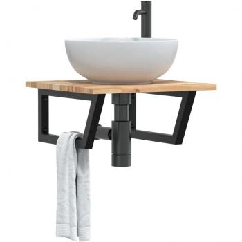 Estante de lavabo de pared acero y madera maciza de acacia Vidaxl Marrón
