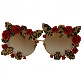 Dolce & Gabbana Gold Metal Frame Roses Embellished Sunglasses