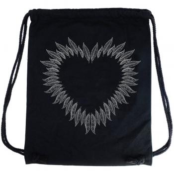 PREMYO Bolsa de Cuerdas Saco de Gimnasio Deporte Mochila Mujer Hombre con Impresión Corazón de Plumas Práctico Cómodo Cordón Robusto Algodón Negro