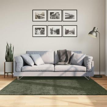Alfombra de trenza corta de madera verde lavable suave HUARTE - Alfombra de pelo corto suave y lavable verde bosque 160x160 cm Verde