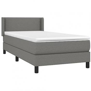 Cama Box Spring con Colchón de Muelles Tela Gris Oscuro 90x200 cm