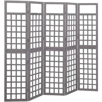 vidaXL 5-Panel Room Divider/Trellis Solid Fir Wood Grey 201.5x180 cm