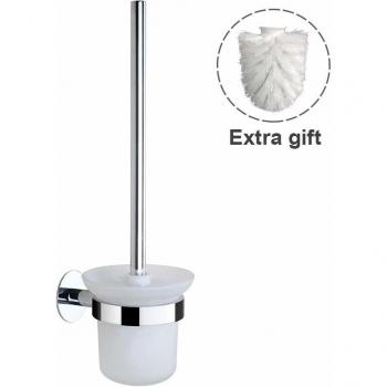 Hoomtaook Escobillas de Baño Pared Escobilla Baño y Portaescobilla de Inodoro Fijar Sin Taladrar Autoadhesivo Acero Inoxidable y Vidrio Acabado Pulido una Cabeza de Cepillo Adicional Plata