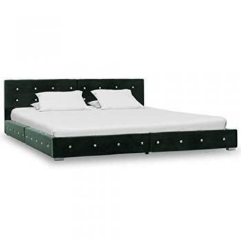 vidaXL Cama Matrimonio Estructura + Colchón Viscoelástico + Somier Láminas Cabecero Tapizada Terciopelo 180x200 cm Contrachapado MDF Patas Acero Verde