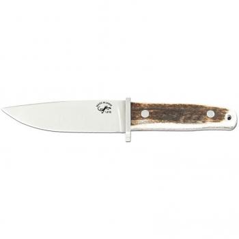 Electropolis Cuchillo Salamandra con Mango asta de Ciervo, Hoja de 13 cm, Total 25,5 cm, Peso 260 Gramos, con Funda de Cuero marrón, 202061 + pañuelo desenfunda