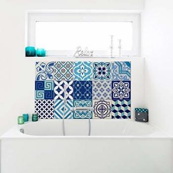 Ambiance-Live Col-Ros-tilesBlue_10x10cm Pegatinas de Pared, Vinilo, Multicolores, 10x10