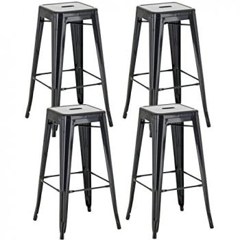 Set de 4 Taburetes Altos Metálicos Joshua Negros con Reposapiés y Apilables