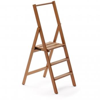 Escalera de madera KIMORA 3 pasos, antideslizante y base ancha color cerezo