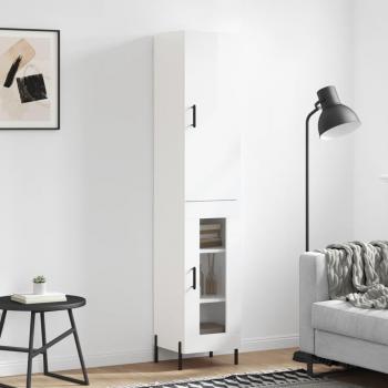 Aparador alto de madera multicapa blanco pulido 34,5x34x180 cm