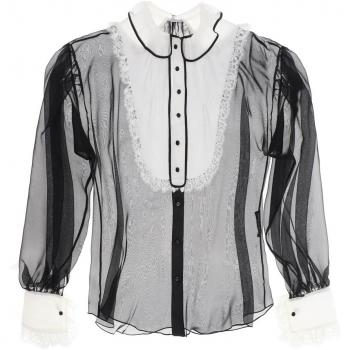 Dolce & Gabbana Silk Chiffon Blouse with Lace Plastron - White, Size 42