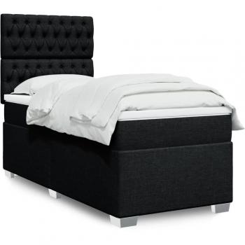 Cama box spring de muelles con colchón negro 90x190 cm en tela