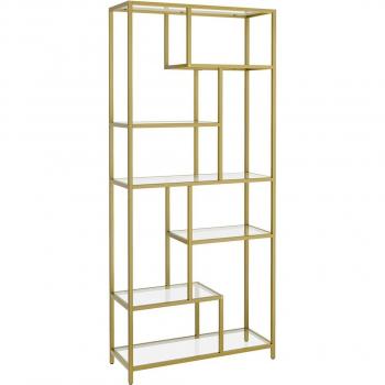 Estantería de 7 niveles en dorado o negro, vidrio templado, ideal para libros y plantas, para estudio, salón, dormitorio, cocina, dimensiones 30x80x180.8 cm