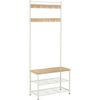 Perchero zapatero con banco recibidor integrado, mueble 3 en 1 de acero para entrada y pasillo, diseño industrial, dimensiones 32x70x177 cm