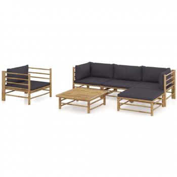 6-Piece Dark Gray Bamboo Garden Lounge Set with Cushions