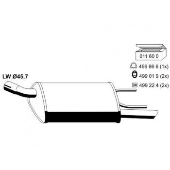 Silenciador trasero ERNST 011006 para Opel Corsa B, sistema de escape original, 730 mm