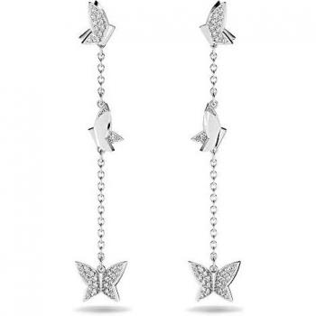 Swarovski Lilia Pendientes, Mariposa, Largos, Baño de rodio