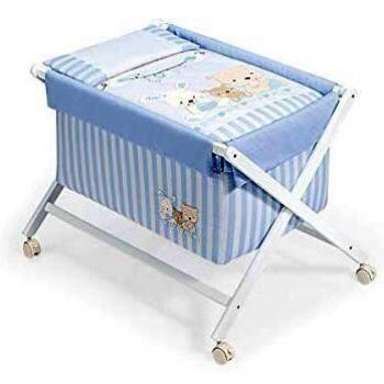 Interbaby Love - Minicuna de madera + textil, color blanco/azul