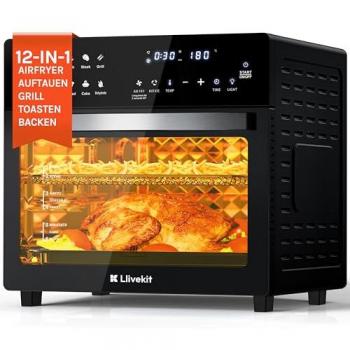 Freidora de Aire Caliente 26L 1700W con Pantalla Táctil LED, 12 en 1, Mini Horno Eléctrico para Pizza y Accesorios Incluidos