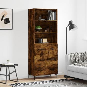 Aparador alto de madera contrachapada roble ahumado 69,5x34x180 cm con 3 cajones, mueble de almacenaje para salón, buffet y armario auxiliar