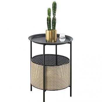 Mesa de Centro Beaumont Redonda con Cesta Extraíble de Metal 45 x Ø 35 cm - Negro y Color Arena