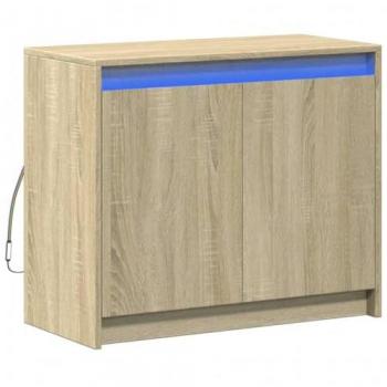 Aparador LED de madera de ingeniería roble Sonoma 72x34x61 cm Marrón