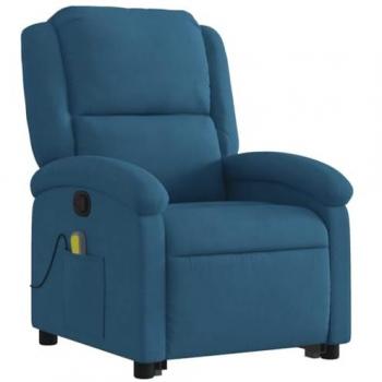 Sillón reclinable de masaje elevable terciopelo azul Vidaxl Azul - Silla reclinable con respaldo y reposabrazos, asiento ajustable, material de terciopelo en color azul