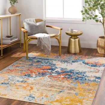 Surya TICHIA Rectangular Indoor/Outdoor Rug, 160x213 cm, Modern Abstract Design in Yellow and Blue, 6 mm Height